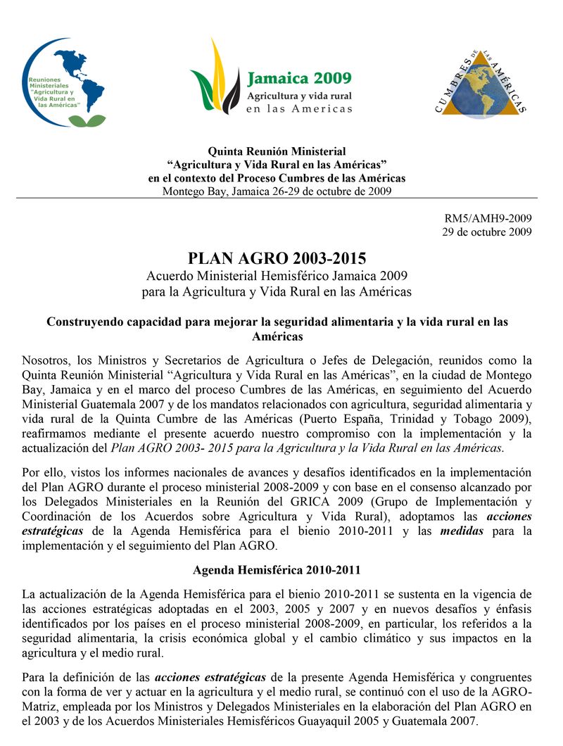 Acuerdo Ministerial Jamaica 2009