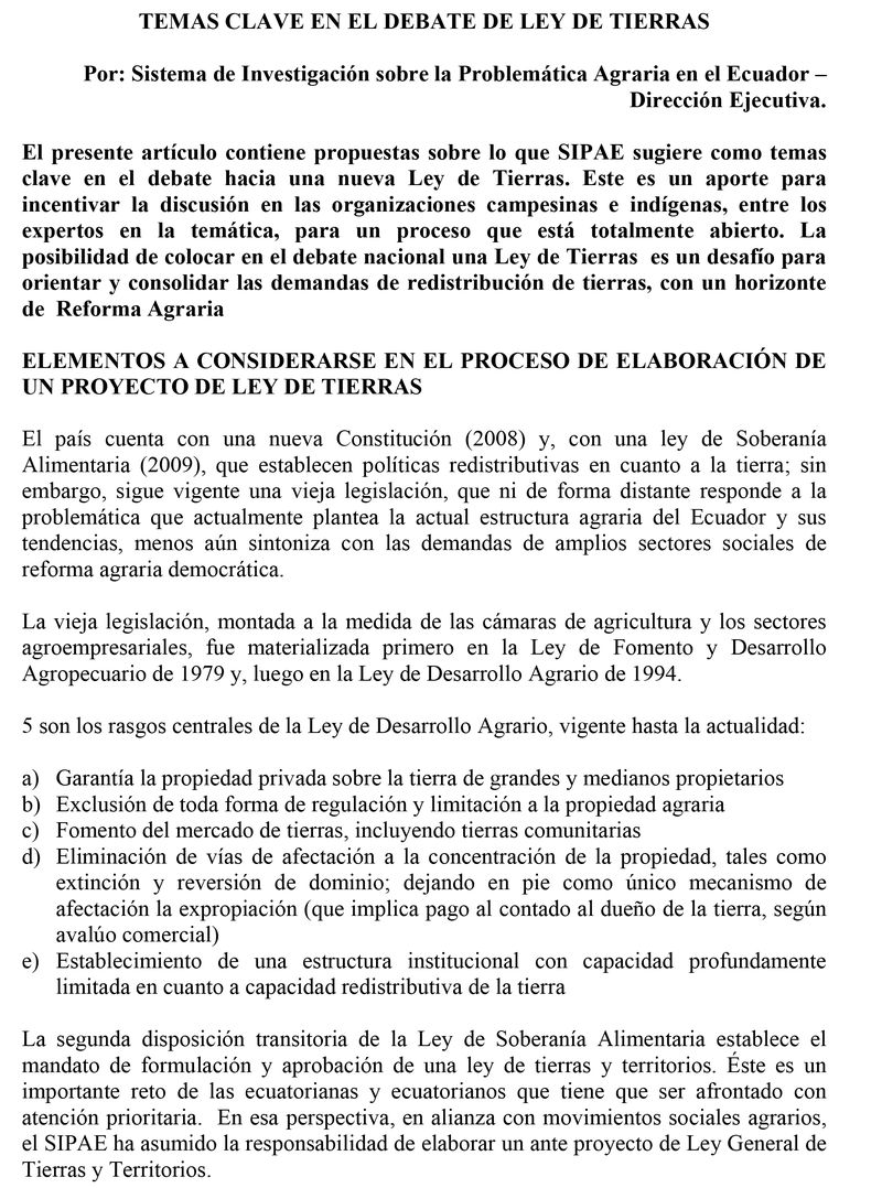 Temas clave en el debate de Ley de Tierras