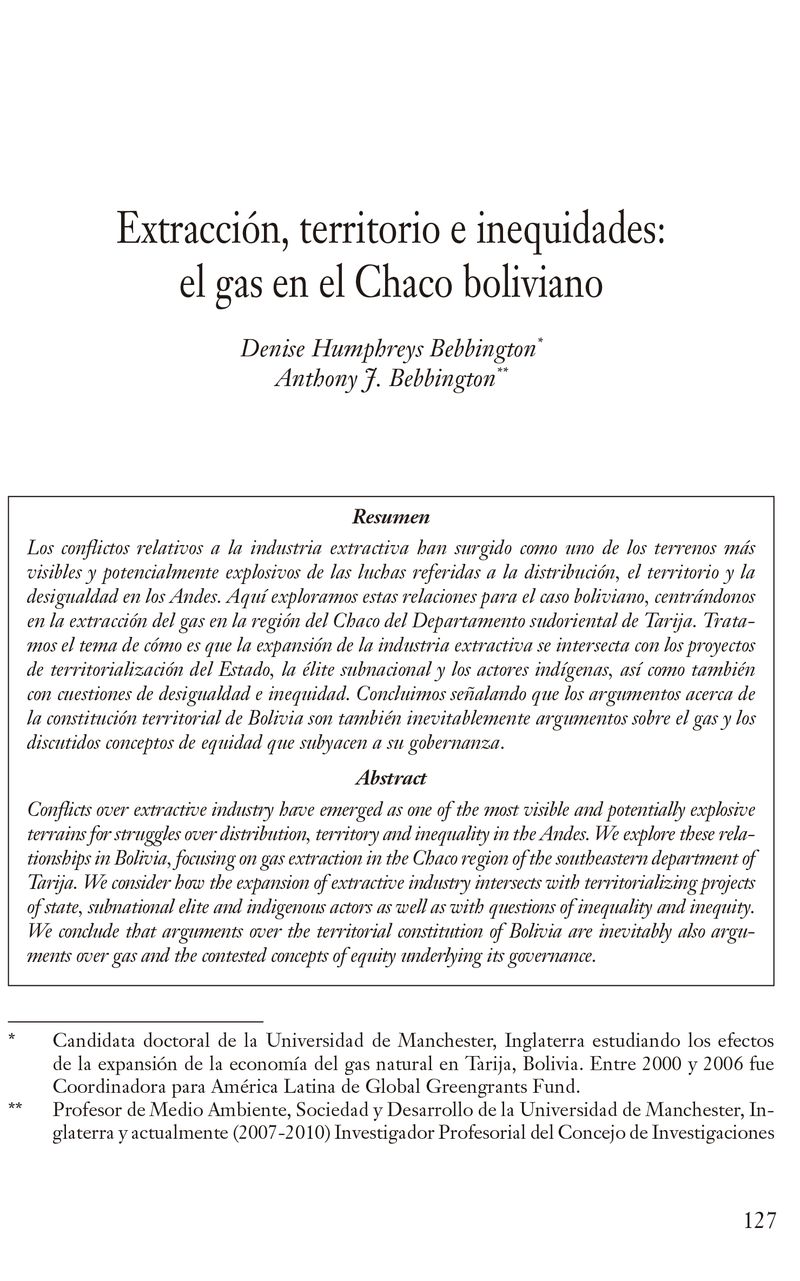 Extracción, territorio e inequidades: el gas en el Chaco boliviano