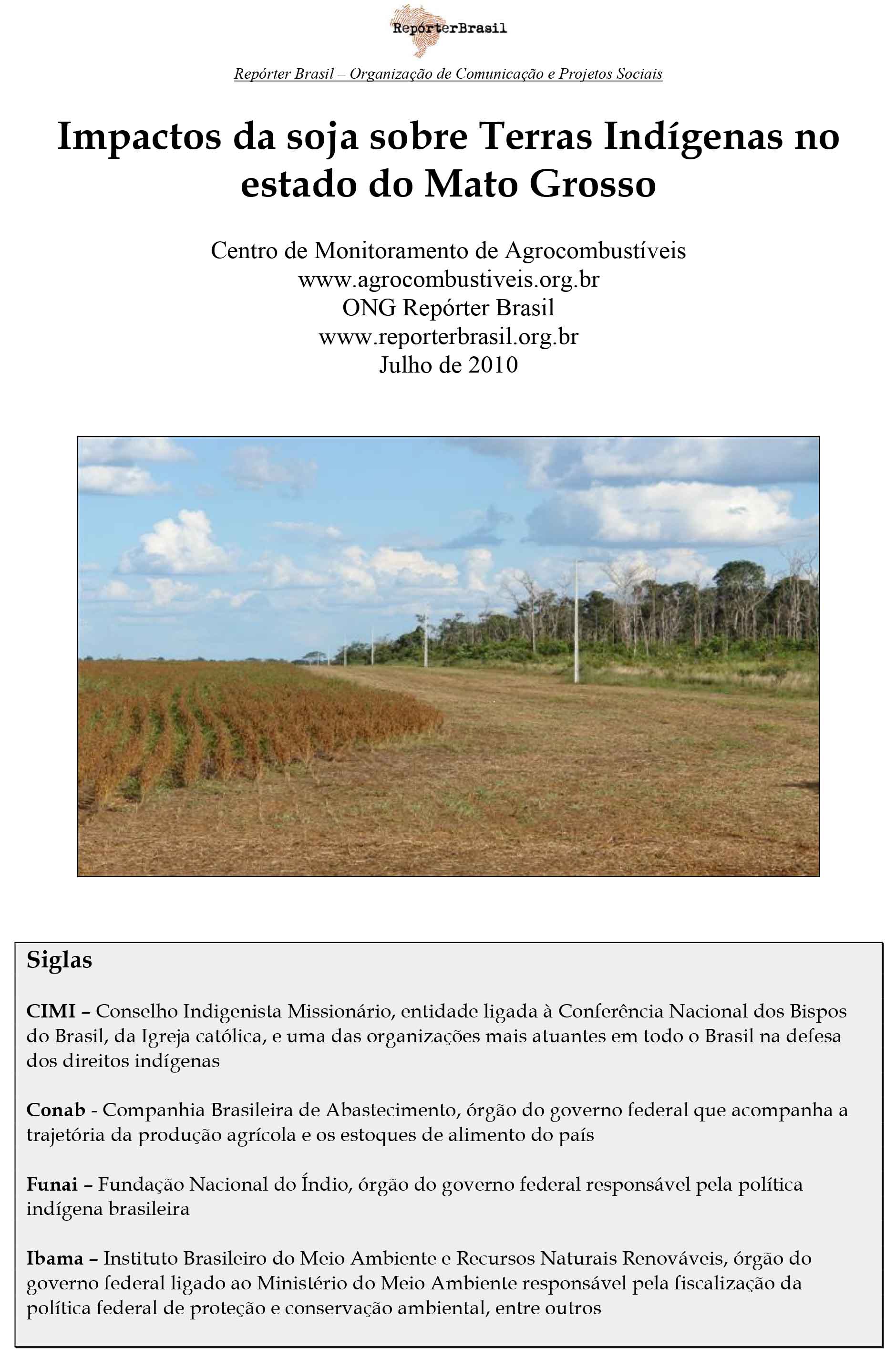 Impactos da soja sobre Terras Indígenas no estado do Mato Grosso