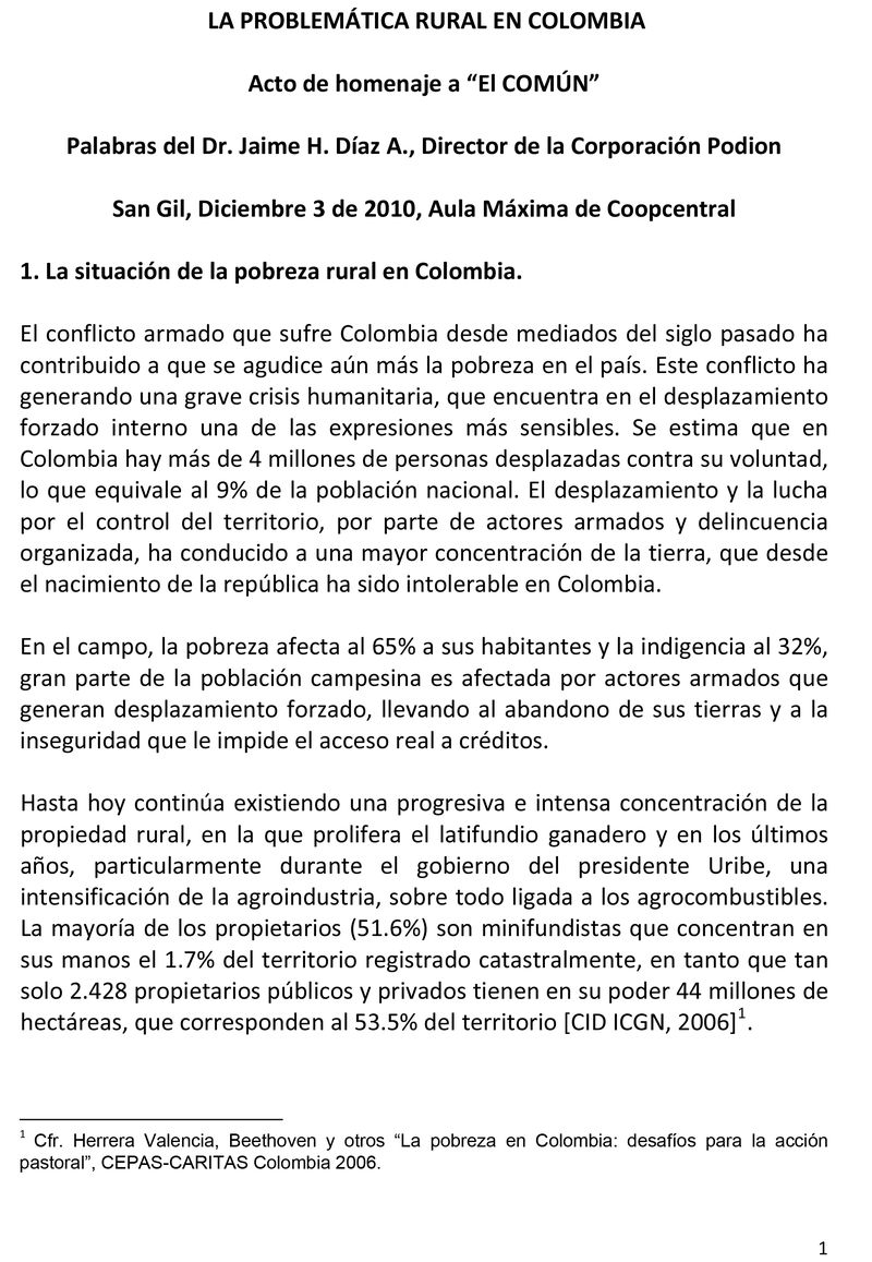 La problemática rural en Colombia