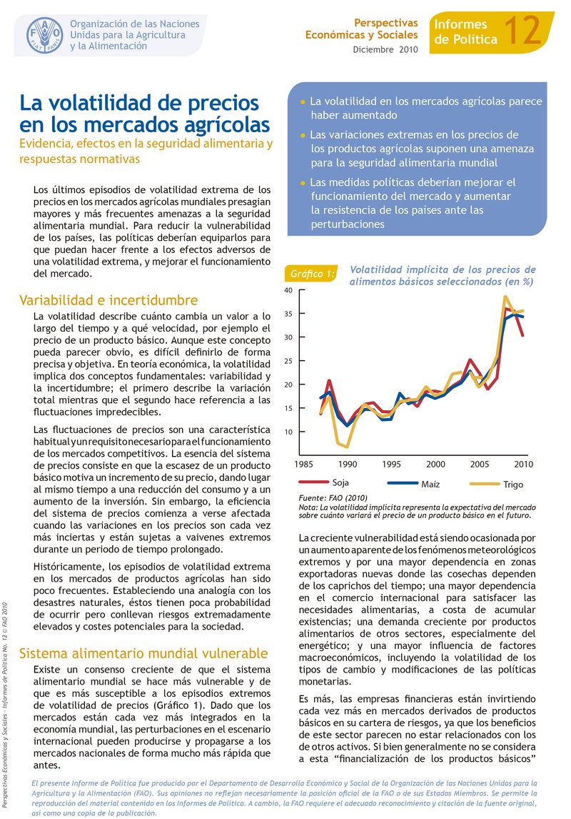 INFORMES DE POLITICA 12: La volatilidad de precios en los mercados agrícolas